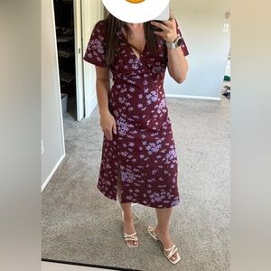 Madewell Burgundy and Lavender Floral Midi Dress